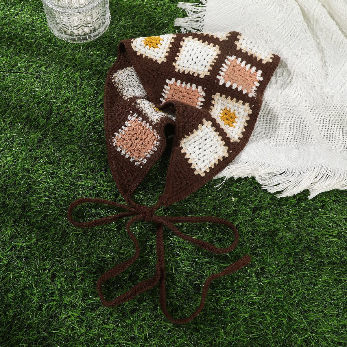 2Pcs Crochet Bandana Head Kerchief Hair Scarf Knitted Hair Scarves Tie Flowers Headwrap Headband Gift for Women and Girl