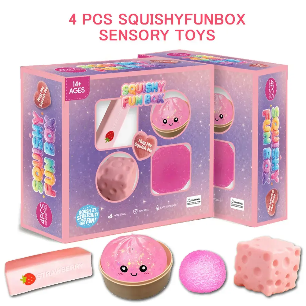 4-Piece Silicone Stress-Relief Toy Set - Slow-Rise and Fast-Rebound Styles, Ideal Gift for Easter and Birthday Parties squishy