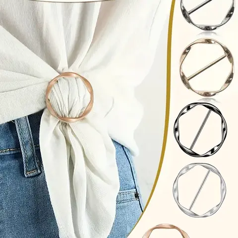 5pcs Scarf Rings Clips- Elegant Clothes Knot Clips, Heavy-Duty Adjustable Clips for Scarves, Shirts, Dresses, Formal & Everyday Outfits, Wardrobe Accessories, Sleek Metallic Finish, Smooth Finish, Fashion Accessory, Durable Metal Pins