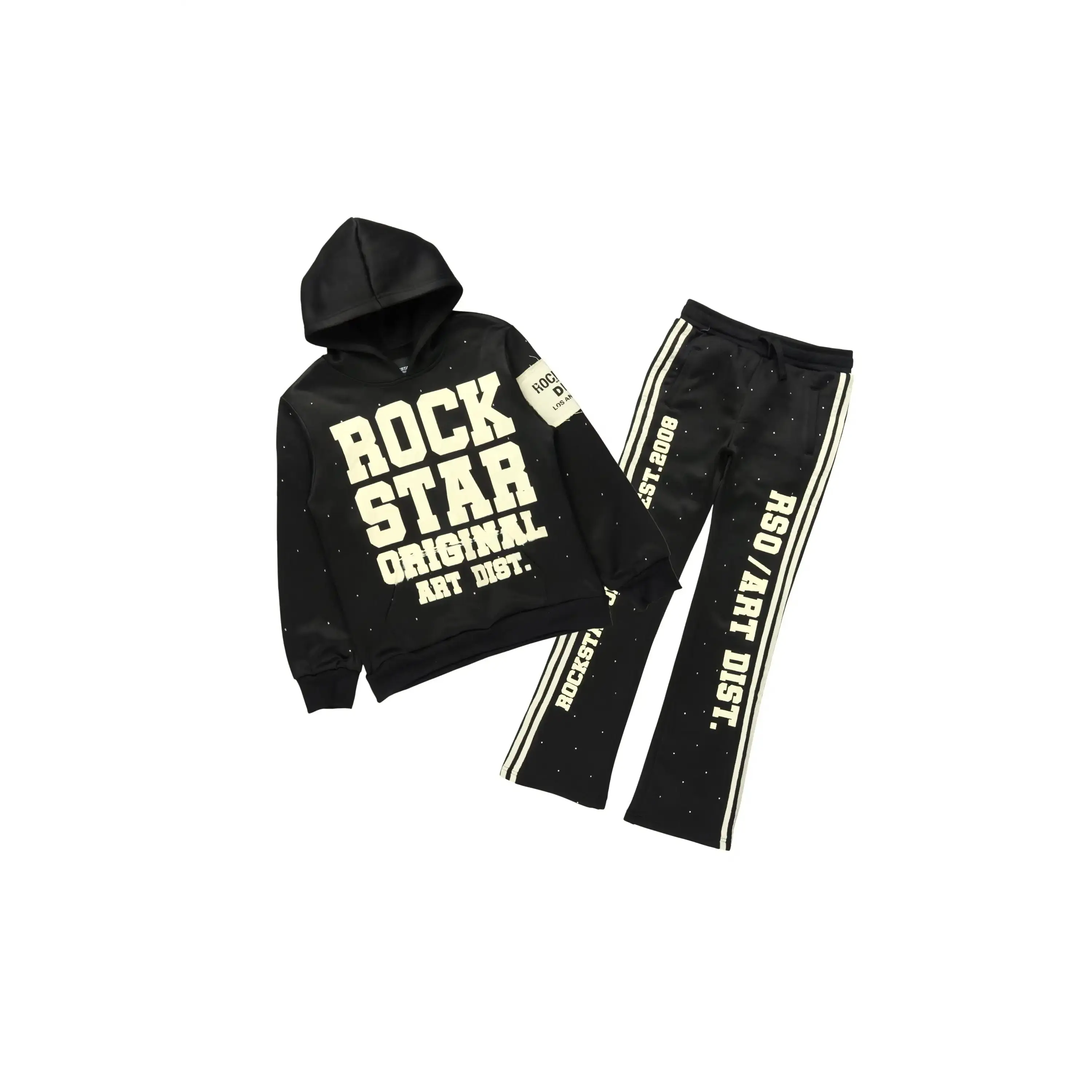 Boys Yulian Black Hoodie Stacked Track Pant Set