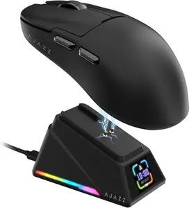 A.JAZZ AJ159APEX 8Khz Wireless Gaming Mouse Ultralight 56g with Magnetic Screen Charging Dock 42000DPI PAW3950 Sensor Tri Mode BT/2.4Ghz/Type-c Wired Programmable for Esport FPS PC Mac Gamer