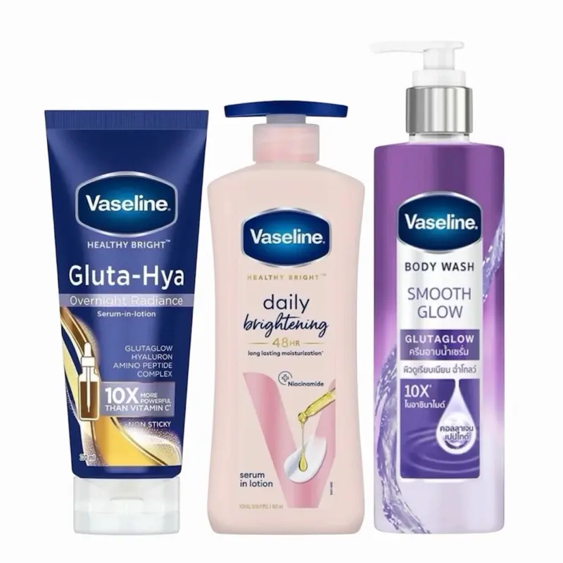Vaseline Daily Brightening Body Lotion (400ml) & Gluta-Hya Serum-Burst Overnight Repair & Smooth Glow Body Wash Limited Edition Body Care Set, Hydrating Dry Skin Moisturizer with Skin Repair Benefits
