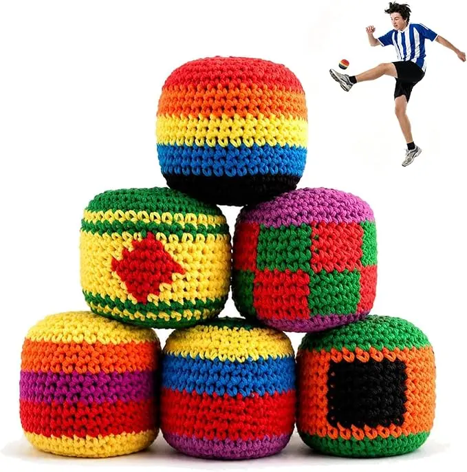 2026 New Upgraded Bright Unisex Lightweight Crochet Hacky Sacks 6-Pack (Multiple Packs Option), Multicolor Geometric Design, Stocking Stuffers for Teens, Ideal for Birthday Party Prizes, Boost Coordination & Agility, Casual Outdoor Fun, Carnival Prizes, S