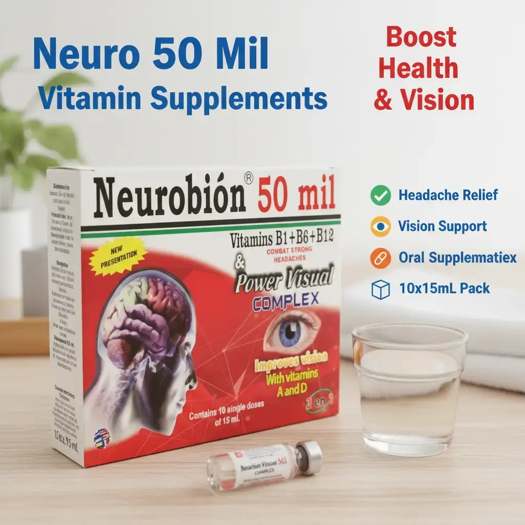 Neuro 50 Mil Oral Dietary Supplement Vials - 10x15mL 10-in-1 Formula with B1+B6+B12 for Headache Relief, A+D Visual Complex for Vision Support, Brain Health Antioxidant Vitamins all-day energy glucosamina condroitina