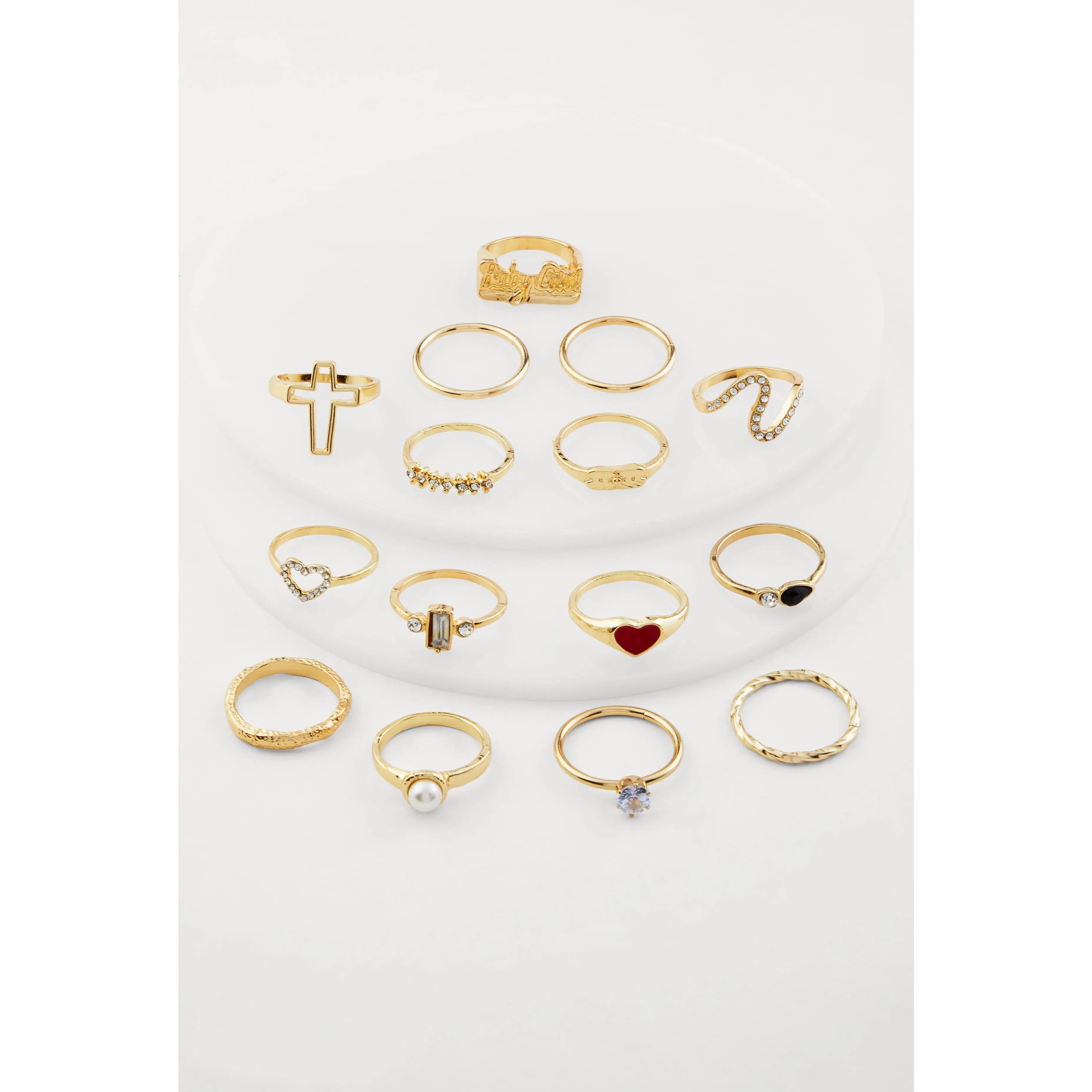 Assorted Cubic Zirconia Metallic Rings Set of 15