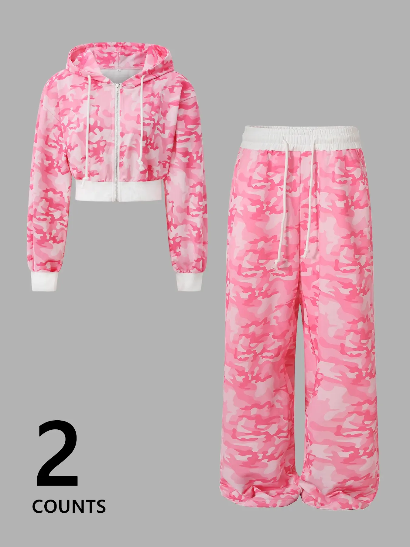 Women's Camouflage Hoodie Set, Long Sleeve Casual Loose-Fit Two-Piece, Comfortable Adjustable Drawstring Pants, Spring & Fall Fashion Combo