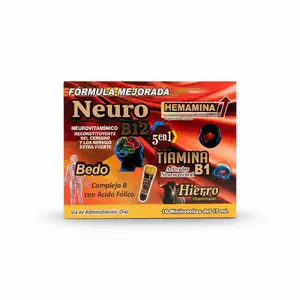 Neuro B12 Bedo B Complex Supplement with Folic Acid Iron & B1 Thiamine 10 Minibottles 15ml for Essential Nutrient Needs