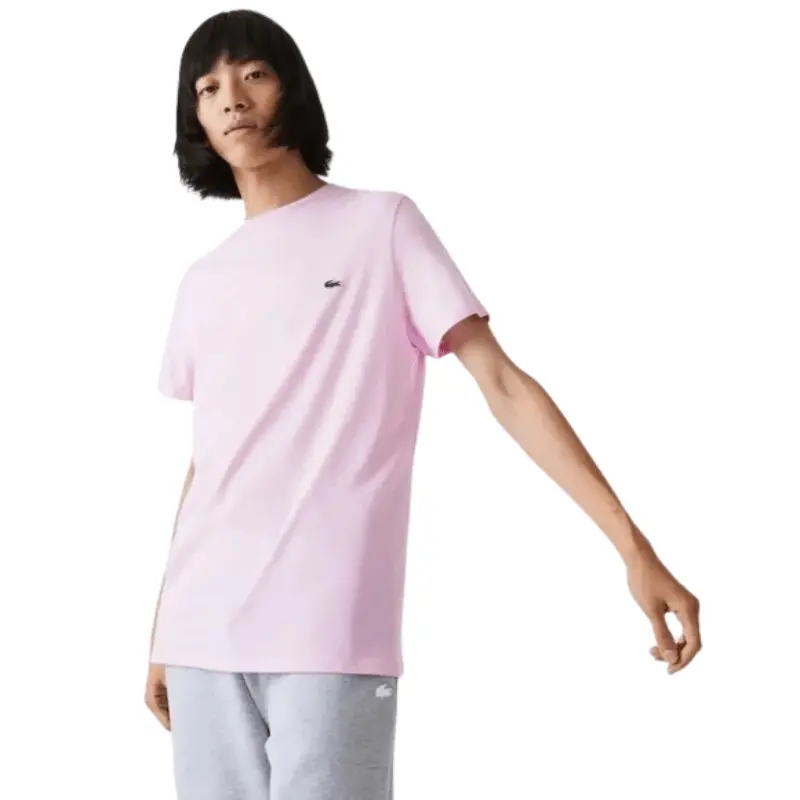Men's Lacoste Embroidered Monochrome Pima Cotton Jersey Crew Neck T-Shirt - Straight Cut, 130 gsm, Durable, Lightweight Pull-On Casual Sportswear Top, Th6709-Z4h
