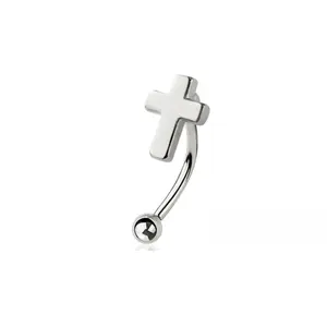 Cross Top Curved Eyebrow Barbell - 316L Stainless Steel