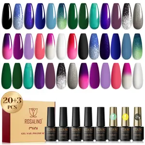 ROSALIND 23 Pcs Temperature Change Color Gel Nail Polish Long Lasting Color Gel Polish Base Top Coat Gel Nail Need UV Lamp Cured