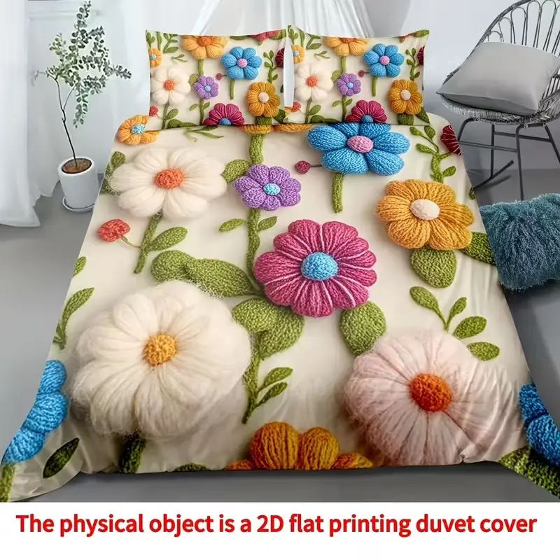 3-Piece Floral Print Bedding Set, Ultra-Soft Plush Digital Printed Sheets & Pillowcases, Comfortable Bedroom Accessories for Home Decor, Decorative Bedding Set