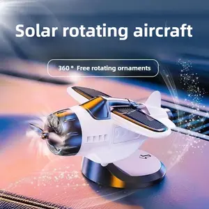 Solar Airplane Car Ornaments, Car Dashboard Drifting Rotating Airplane, Solar Energy Aircraft, Desk Decoration For Office Home, Car Interior Accessories