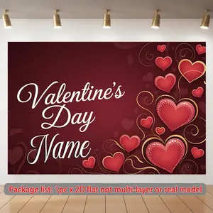 1PC,2D Flat Customizable Valentine's Day Backdrop with Name, Romantic Heart - Patterned Photo Background Cloth, Party Decoration Backdrop, Wedding Proposal Confession Scene Setting Background Cloth, Banners, Event Backdrop