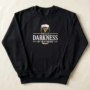 Embroidered Hello Darkness My Old Friend Irish Beer Sweatshirt – St Patrick’s Day Party Pullover, Stout Beer Lover Crewneck, Funny Irish Pride Apparel, Cozy Unisex Drinking Shirt