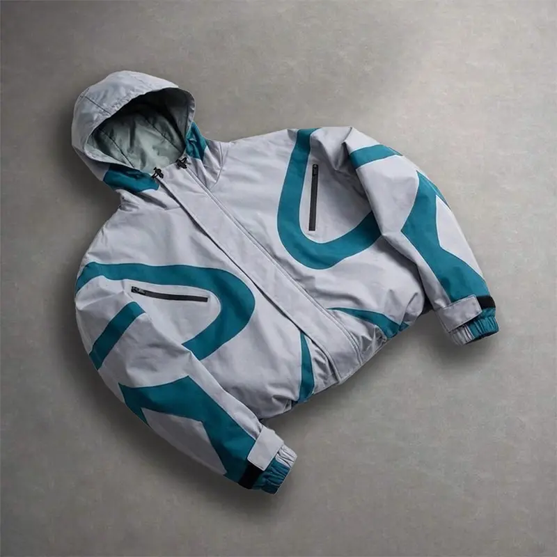 Y2K Men's Fashion Color Block Spliced Hooded Jacket, Wind & Water Resistant Zip Front Long Sleeve Coat with Adjustable Wrist Cuffs, Versatile Casual Street Outerwear