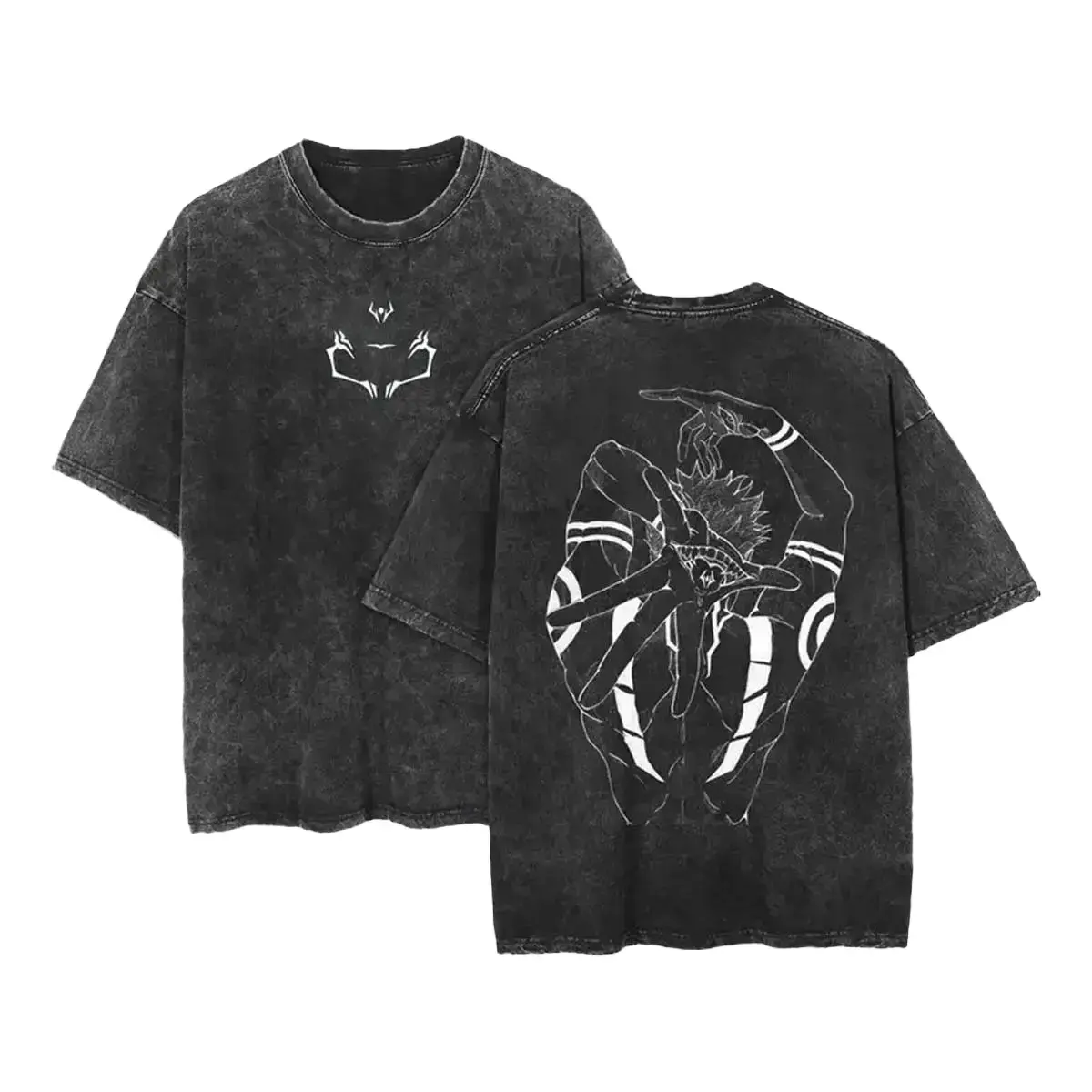 Sukuna JJK Vintage Cotton Tee Jujutsu Kaisen Anime Double Printed Oversized Washed T-Shirt Unisex Mineral Anime Manga Washed Heavy Cotton T-shirt, Gift For Anime Fan, Anime Lover