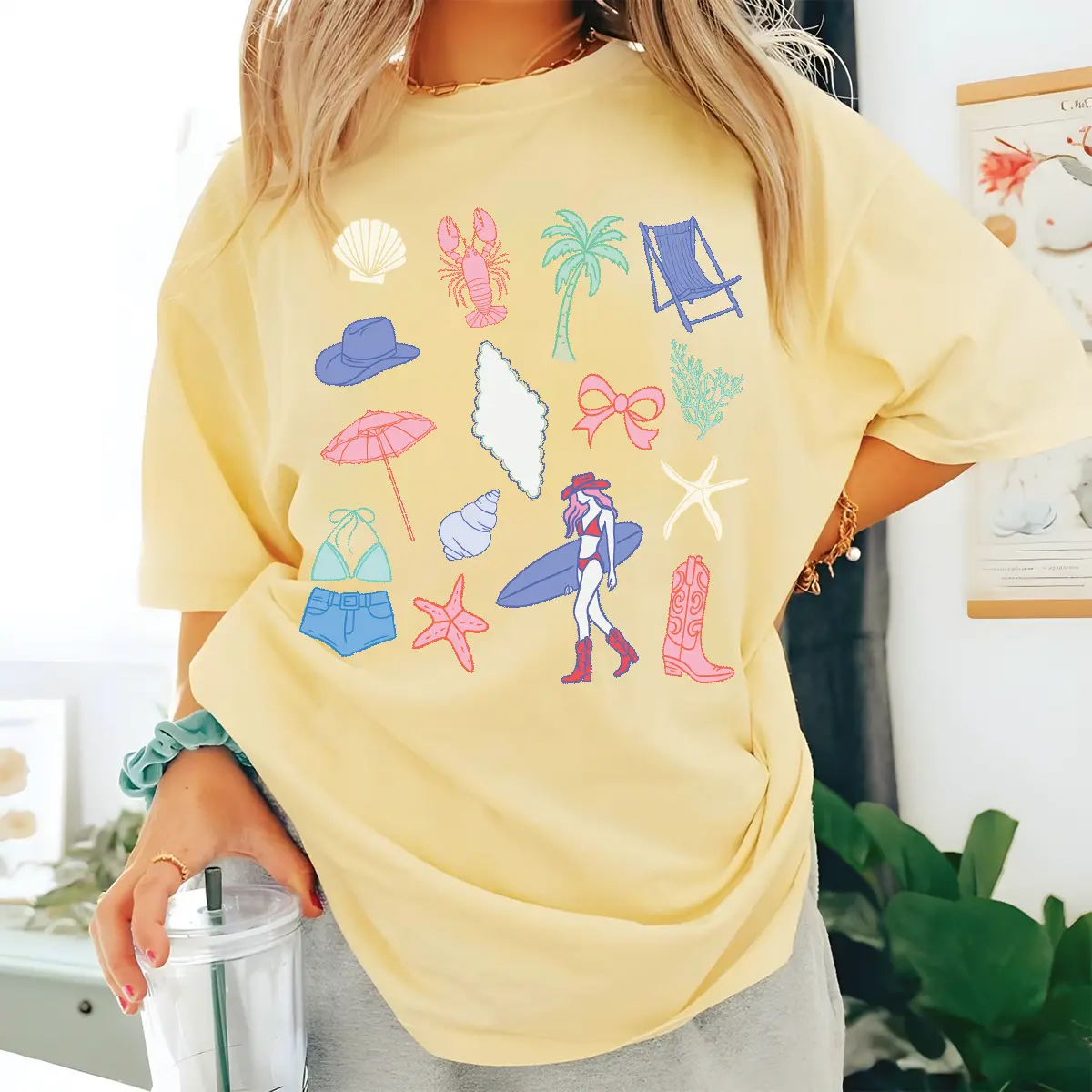 Coastal Cowgirl Coquette  Summer Beach  Comfort colors  Shirt, Summer Shirt, Trendy Cowgirl  Coquette  shirt, Coastal doodle girly