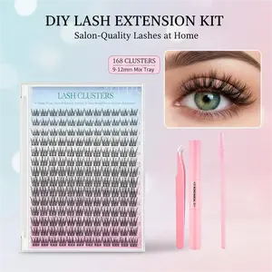 Eyelash Kit 9-12mm 168PCS Wispy Natural ClusterEyelashDIY Lash Extension Kit with Lash Bond and Seal,Lash Tweezers, DIY Eyelash Extension Kit for Beginners lash cluster lashes clusters kit manga lashes youluck lash clusters eyelash clusters manga lashes