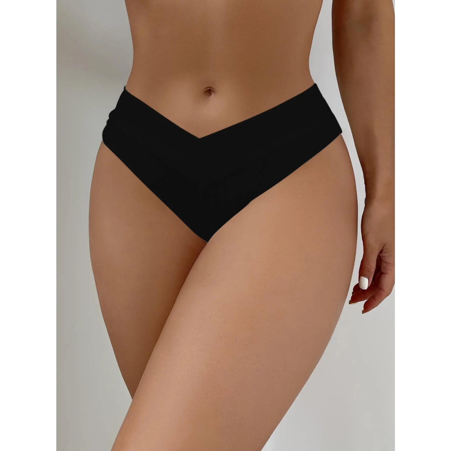 Women's Ribbed Fabric V-Cut Waist High Leg Crossover Front 2-Piece Bikini Bottoms, Beach Wear Swimwear for SwimWeek, 2-Piece Bikinis Bottoms