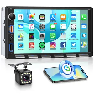 Double Din Car Radio Stereo, 7 inch Touch Screen Radio for Car Stereo Receivers, 2 Din Bluetooth Radio, Backup Camera, SWC, Mirror Link, Support FM/EQ/AUX, Type-C & USB Charging