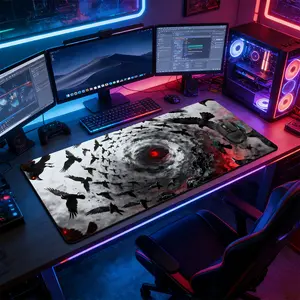 Gothic Raven Black Hole Large Gaming Mouse Pad, Non-Slip Rubber Base Stitched Lock Edge Desk Mat, Dark Sci-Fi Artistic Design Desk Pad, Computer Accessory for Home Office & Gaming Setup, Ideal Gift for Gamers & Gothic Sci-Fi Fans, Desk Accessories