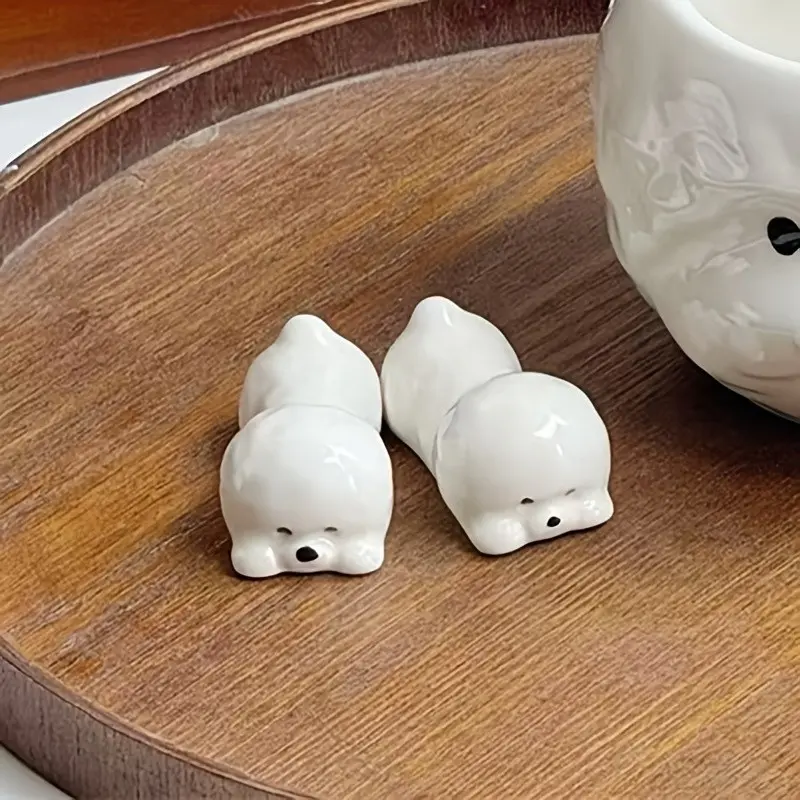 Cute Ceramic Chopstick Holder for Bichon Dogs, Practical Kitchen Utensil Stand for Spoons Forks Brushes, Perfect Table Decor Gift Idea!