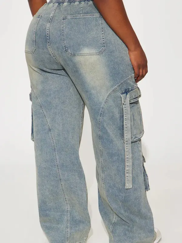 Met My Match Baggy Cargo Jeans - Vintage Wash