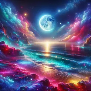 5D DIY Full Drill Round Diamond Art Painting Kit, Colorful Moon & Forest Pattern Diamond Art Painting, DIY Decorative Art Painting for Home Wall Decor