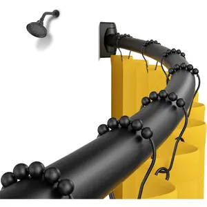 Curved Shower Curtain Rod, Round 42-73 Inches Shower Rods for Bathroom Adjustable, Rounded Bowed Stainless Steel Shower Rods Customized for Bathtub, Stall, Matte Black, Need to Drill