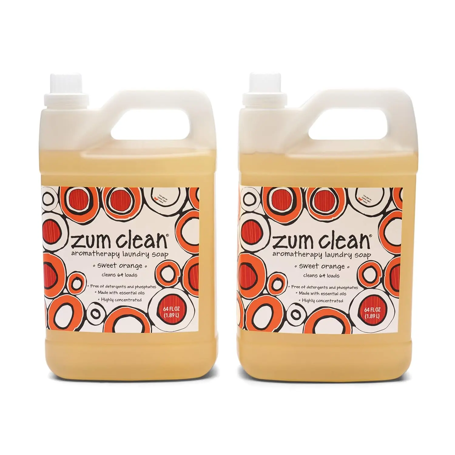 Zum Laundry Soap Liquid Coconut Oil-Based Cleaner with Baking Soda, Essential Oils & More - 64 fl oz 2-Pack - Sweet Orange Scent - Washes Up to 64 Loads