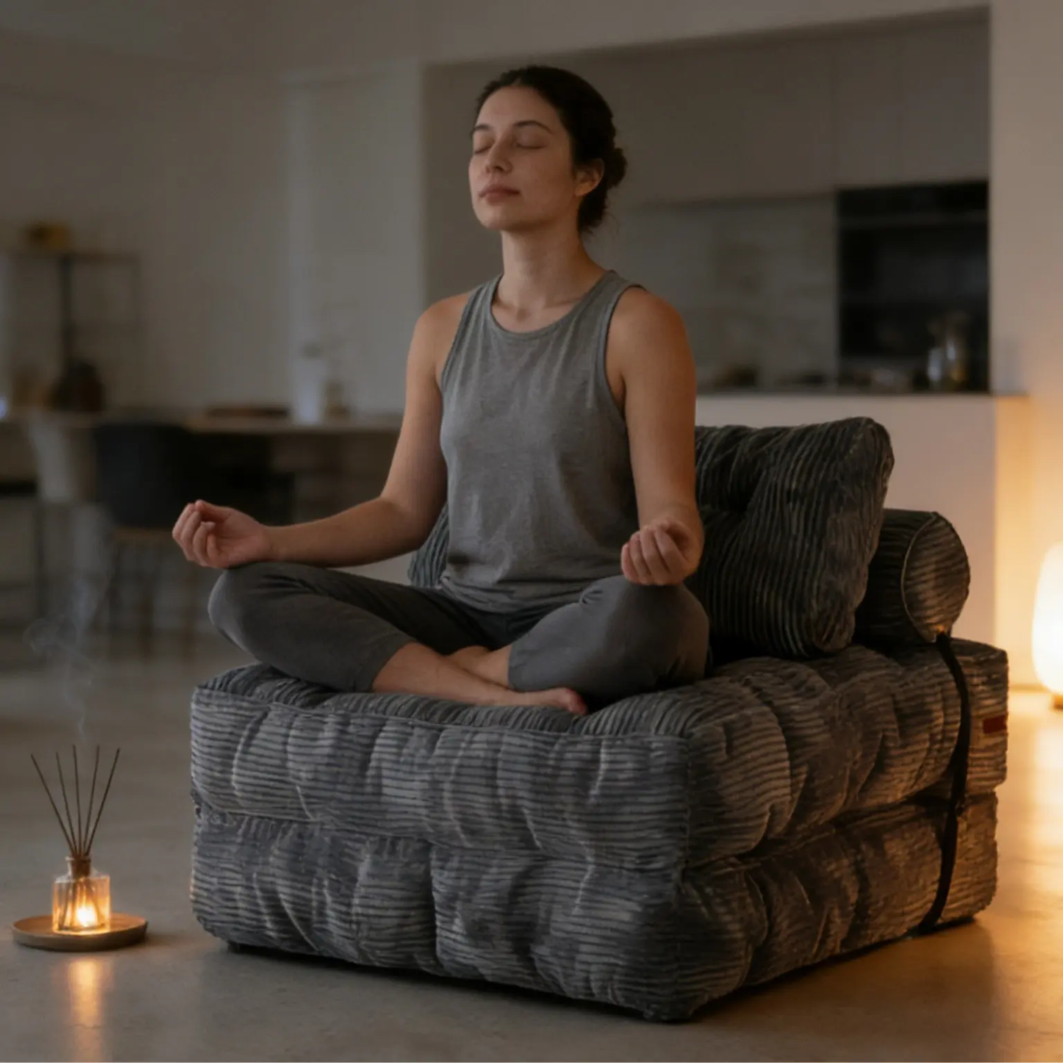 Single Cotton Expandable Couch - Modern Sturdy Tool-Free Compression Module Sofa, Space-Saving Indoor Furniture with Storage for Students