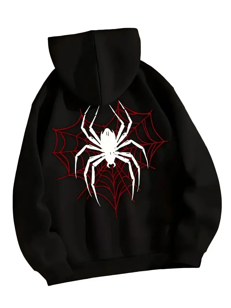 Women's Spider Graphic Hoodie, Oversized Streetwear Essential in Thick Fleece for Casual Everyday Fall-Winter Wear