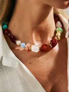 Women's Boho Vintage Resin Beaded Necklace, Fashionable Retro Jewelry for Women, Elegant Accessory for Daily Wear & Special Occasions