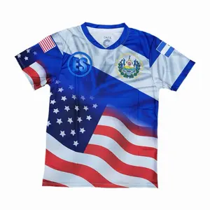 El Salvador & United State Soccer Jersey Blue and White Design with Stars and Stripes for Fans of Both Teams