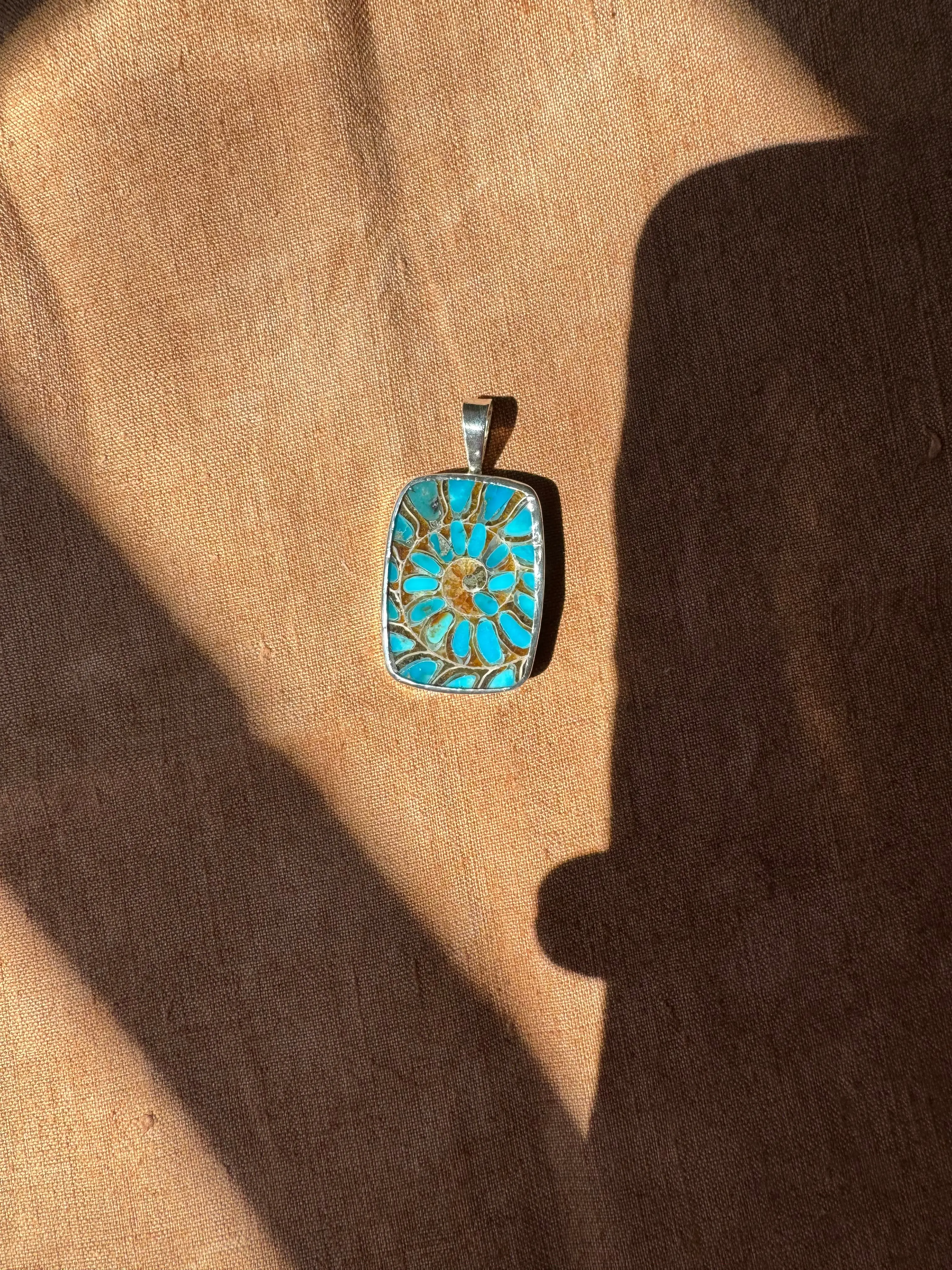 Ammonite Pendant with Turquoise