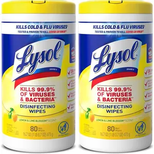 80 Count Pack of 2 Disinfectant Wipes, Multi-Surface Antibacterial Cleaning Wipes For Disinfecting and Cleaning Lemon and Lime Blossom