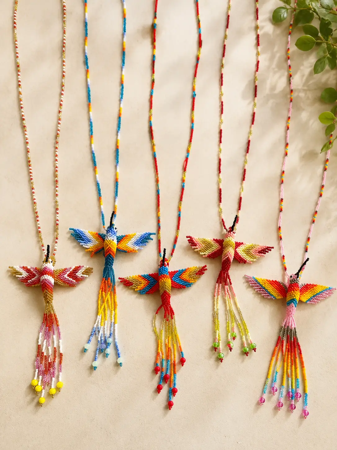 Hummingbird 3D Beaded Necklaces colors Artisan Boho Jewelry