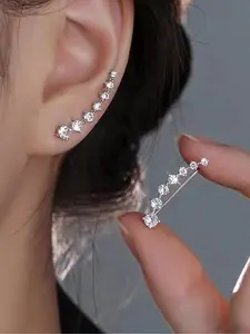 1 pair of 925 sterling silver light luxury style high-end temperament ear bone silver needle row exquisite shiny Stud Earrings Jewelry for women's daily wear High Quality Earrings Studs Earrings