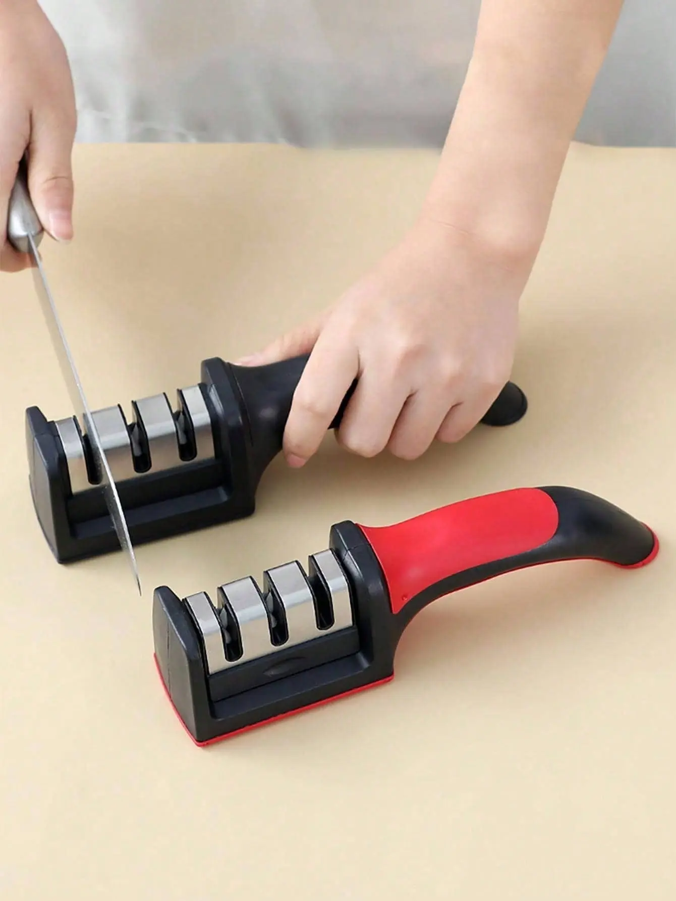 Knife Sharpener Handheld Multi-Function 3 Stages Type Quick Sharpening Tool With Non-Slip Base Kitchen Knives Accessories Gadget, Kitchen Accessories