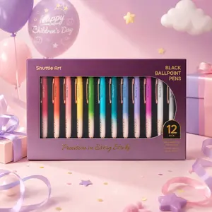 Aesthetic Ballpoint Pen Gift Set, 12 Gradient Black Ink Retractable Pens for Journaling, Planning, Office, School, and Thoughtful Gifts,Children's Day
