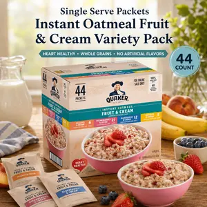 Quaker Instant Oatmeal Fruit & Cream Variety Pack, Single Serve Packets, (44 Pack)