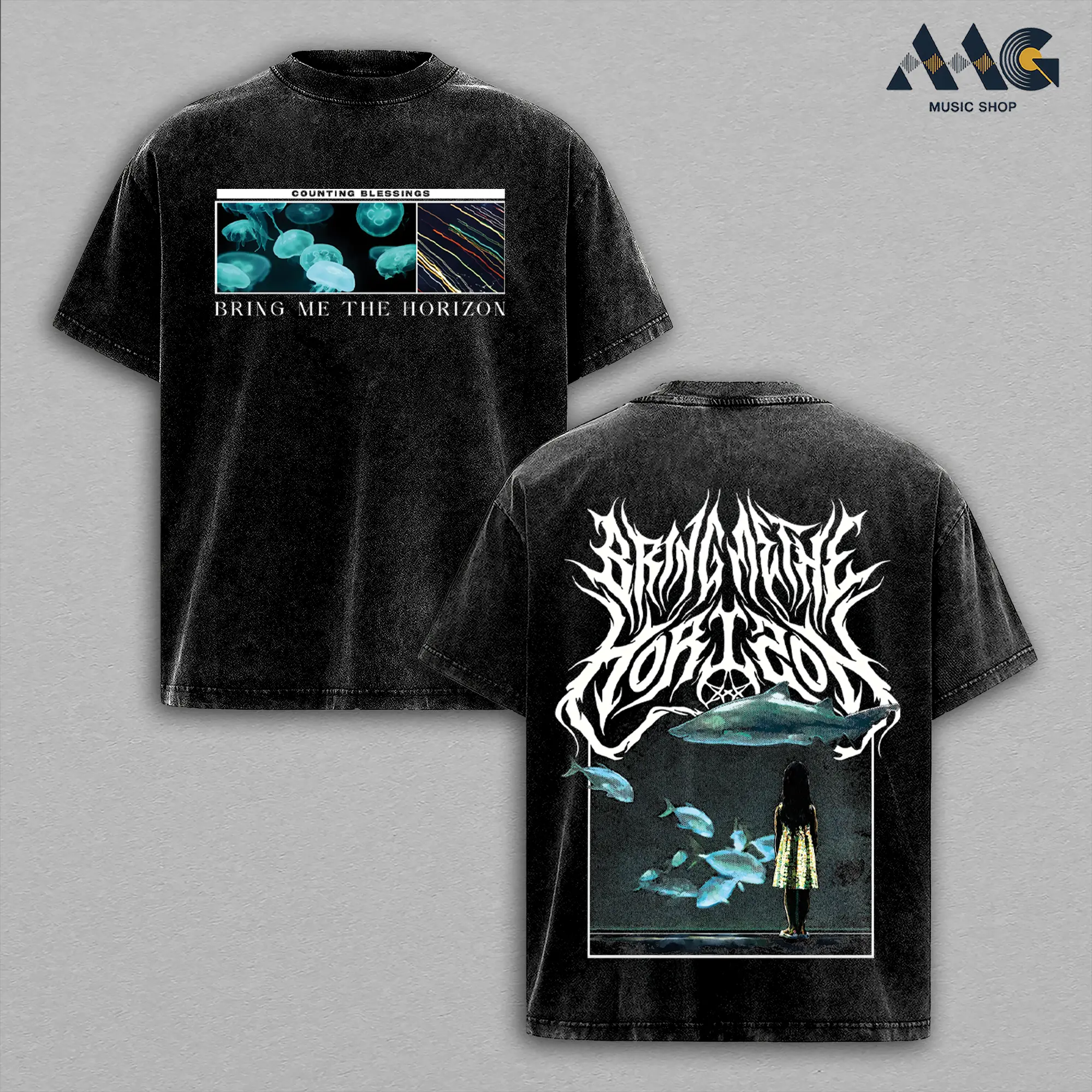 Bring Me The Horizon Counting Blessings Oversized Graphic Tees, Washed Vintage Album Shirt, Unisex Deathcore Band T-Shirt for Men Women, Heavy Music Graphic Tee, Streetwear Fashion