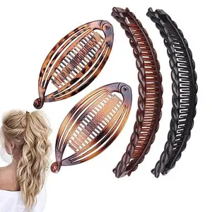 4pcs Hair Clips Vintage Clincher Combs Tool for Thick Curly Hair Accessories Fishtail Double Banana Clip Set for Women Girls