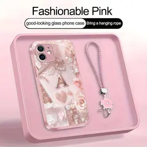 Lace Pearl Optical Illusion Art 2D Phone Case,Suitable for [iPhone 12] high-end women's, Lanyard a beautiful four-leaf clover lanyard is included🍀 952