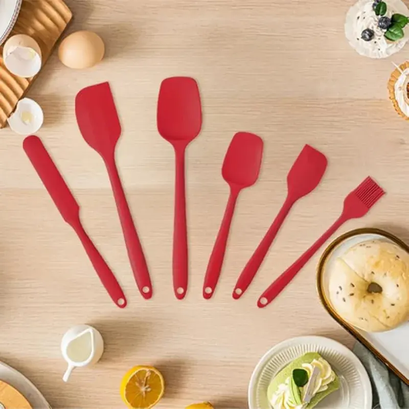 6pcs Durable Seamless Silicone Spatula Set with Steel Core - Non-Toxic, Heat-Resistant, Food-Grade Flexible Bakeware for Cake Baking, Kitchen Cooking - Non-Stick, Easy-Clean, Dishwasher-Safe Kitchen Tools