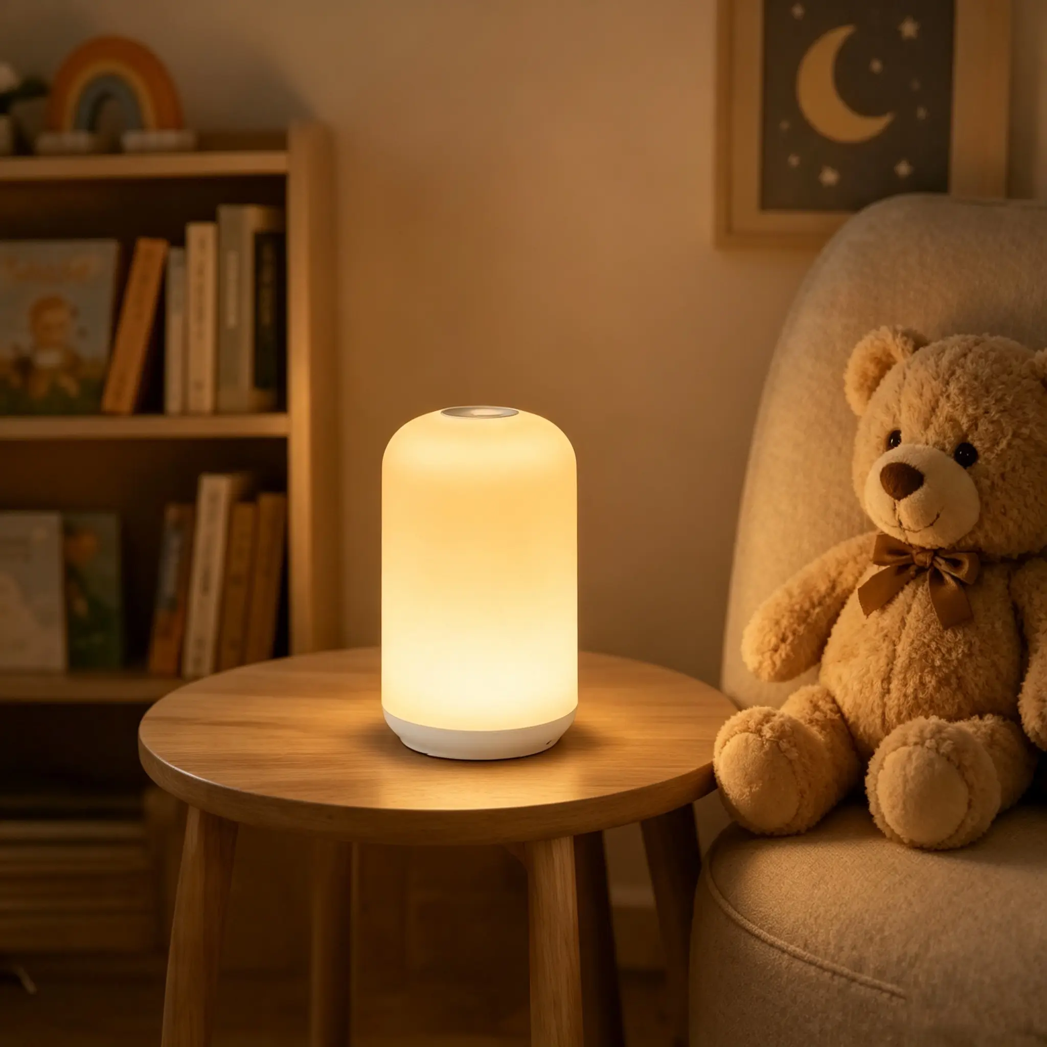 Rechargeable RGB Mood Lamp with Remote Control, 6 RGB Colors & Dimmable Warm White Night Light for Bedroom, Dorm & Bedside