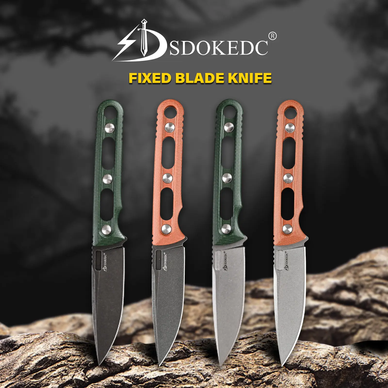SDOKEDC EDC Fixed-Blade Knife, DC53 Steel, 3.66in Blade, Micarta Handle with Kydex Sheath for Men, Outdoor Camping Survival (Sports & Outdoor Fishing Gear), Edc Fixed-Blade Knives