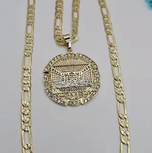 THE LAST SUPPER beautiful necklace (no stamp) clear  stones Figaro style chain