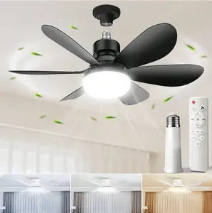 Ceiling Fans With Lights And Remote Control 20.5 Inch Low Profile Socket Fan Light 6 Reversible Blades 3 Speeds 2 In 1 Adjustment 3-Color Light Easy Installation Ideal For Bedroom Living Room Dining Room Black
