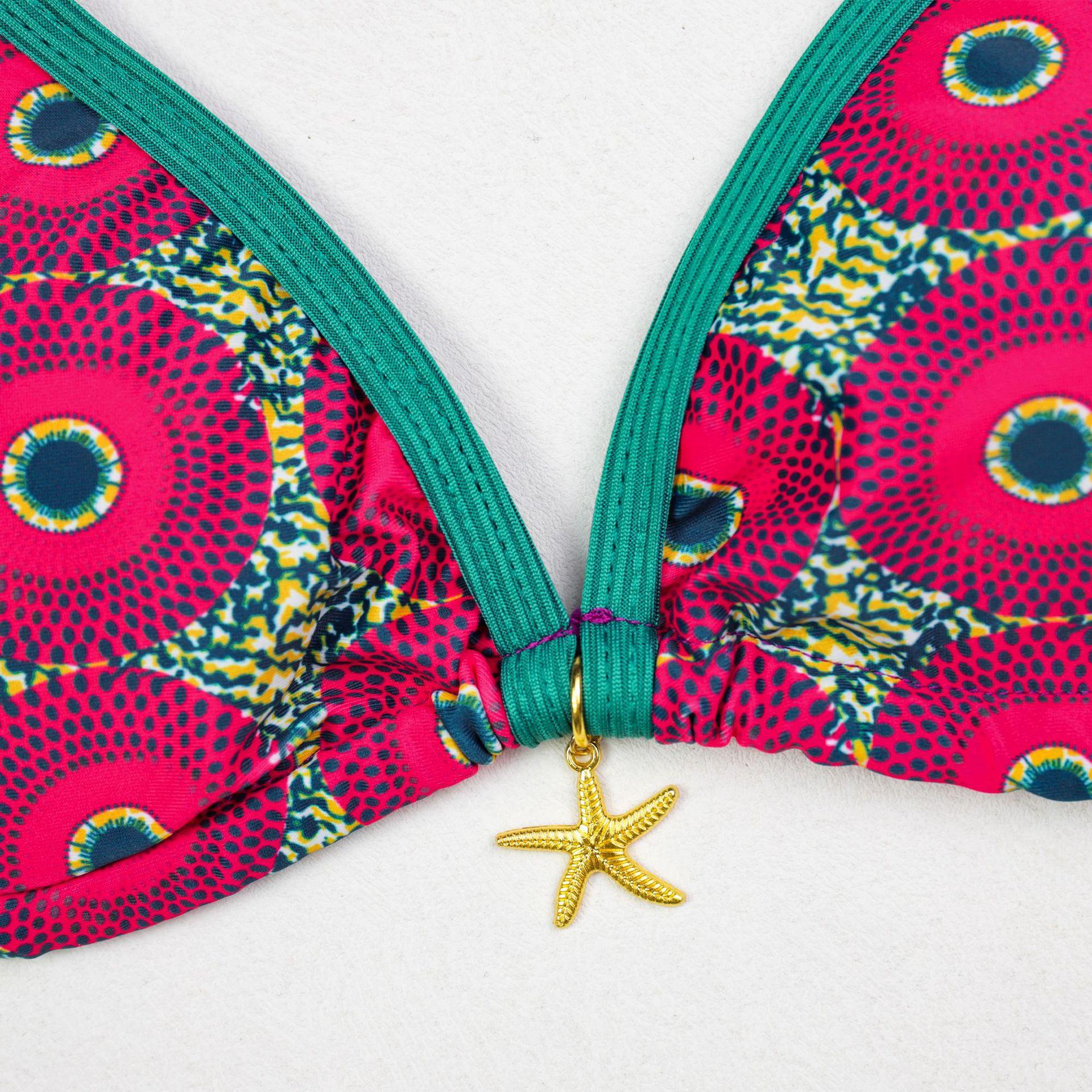 Print Separated Metal Swimwear Triangle Cup Bikini Swimsuit for Women